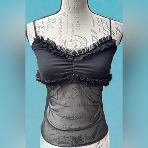 Vintage Black Ruffled Bustier with Sheer Bodice - S
Like New with Tag /Never Wor